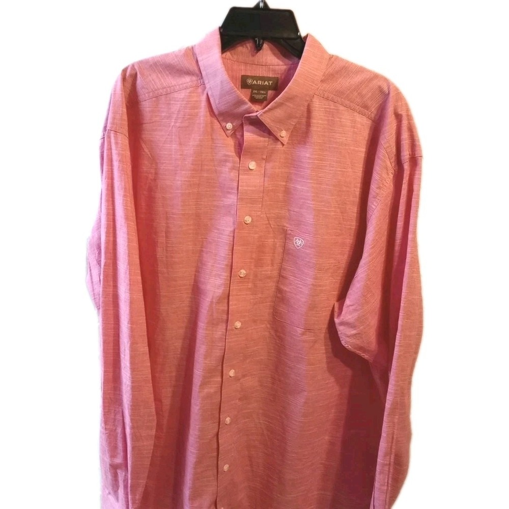 Ariat Mens XXL -Tall Button Up Long Sleeve Cotton Western Shirt Pinkish